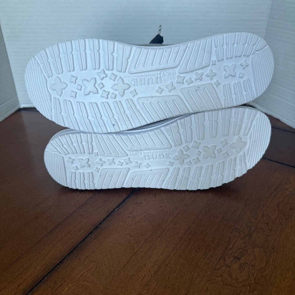 Hey Dude Wendy Womens Grey Canvas Slip On Loafer Moccasin Shoes Geometric Heel 8 - Picture 6 of 7